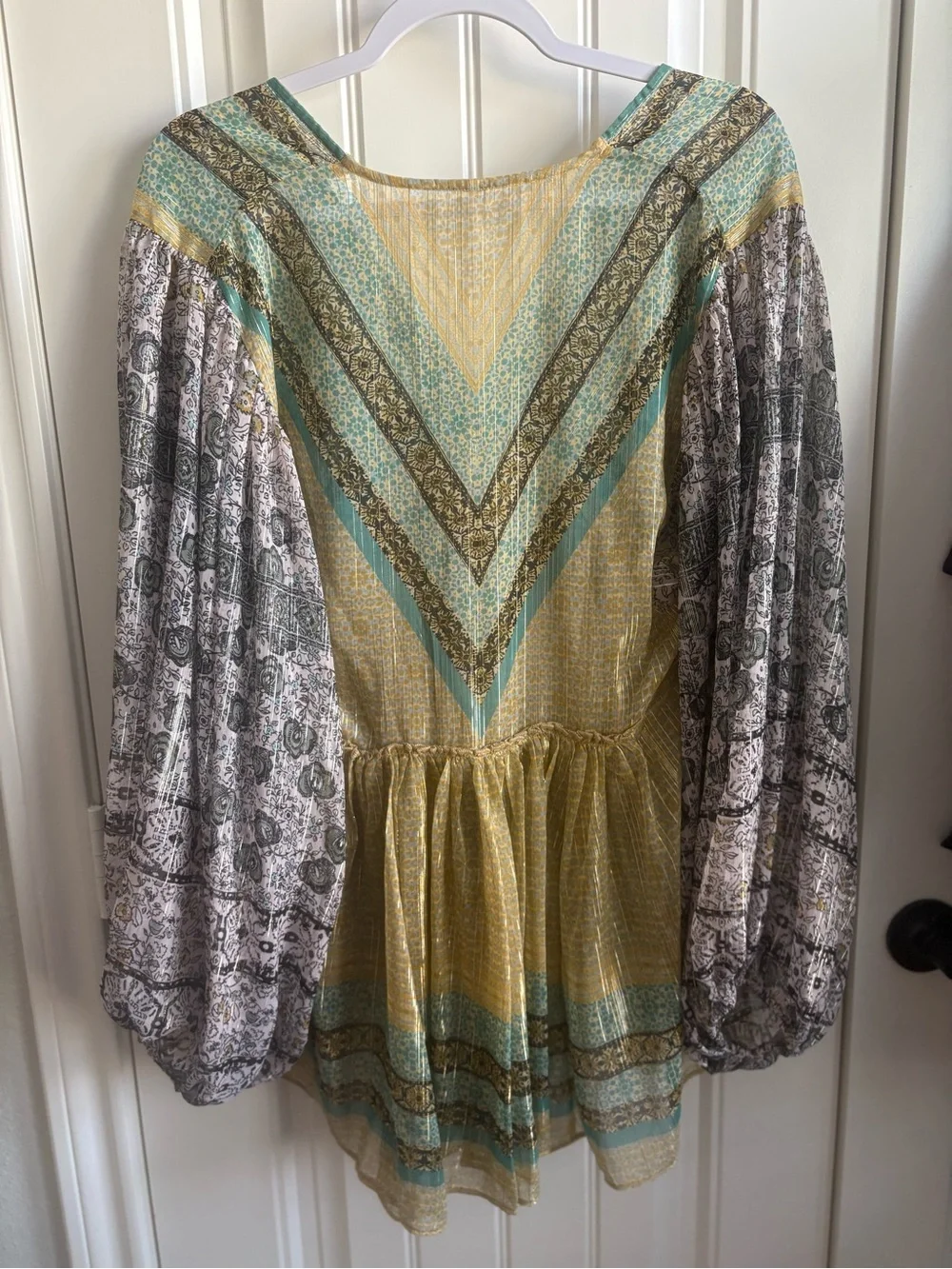 Free People Boho V-Neck Tunic in Mustard, Sage and Brown